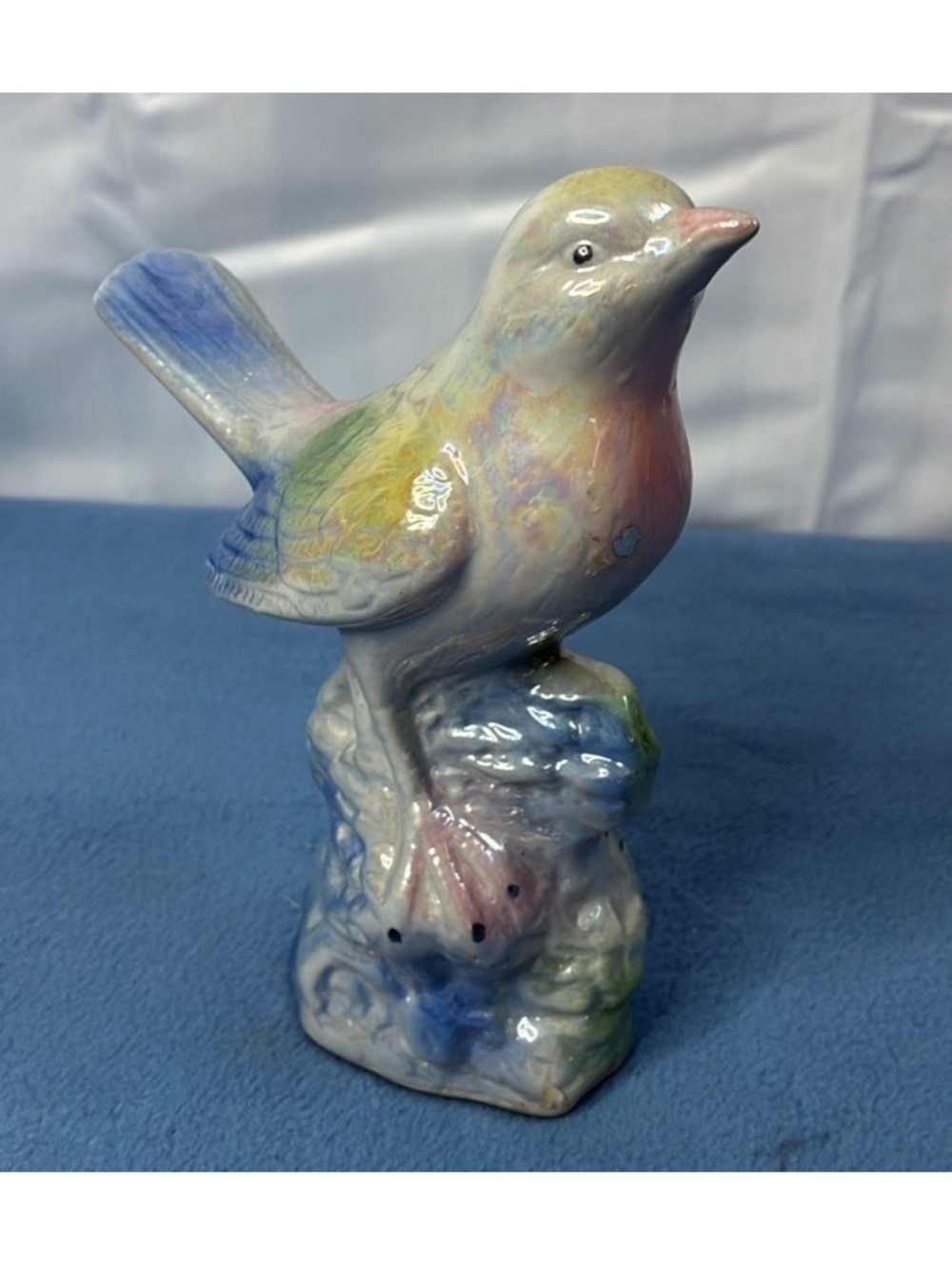 Vintage Iridescent Ceramic Bird Figurine